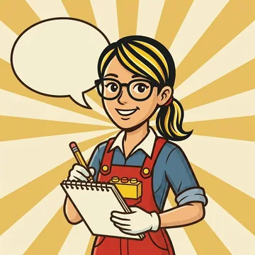 Belle hört zu und hält Notizblock und Stift bereit
